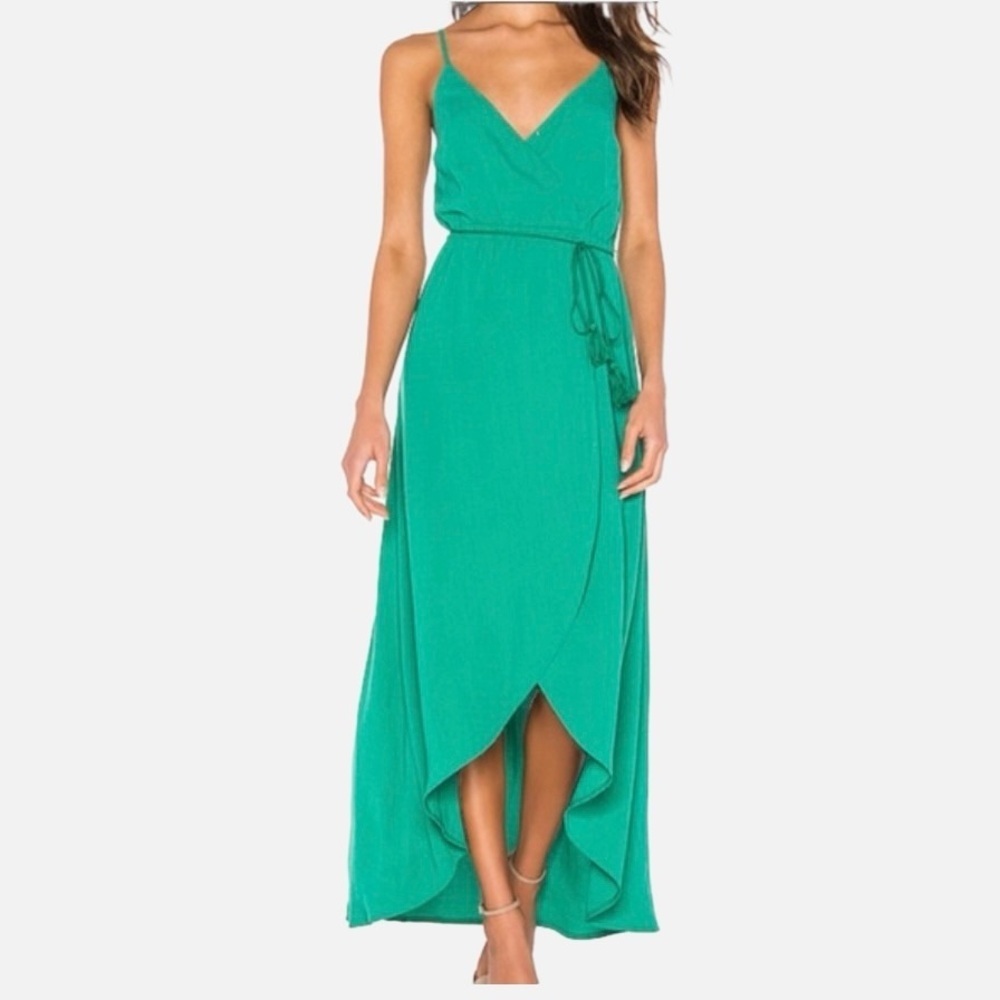 NWT Jack by BB Dakota Maxi Dress Women's Size Small Green Wrap Hi Low with flaws